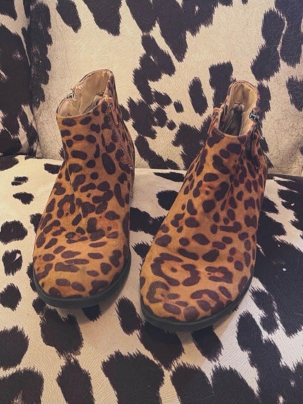 Time and Tru Leopard Print Ankle Booties - Brown & Tan
